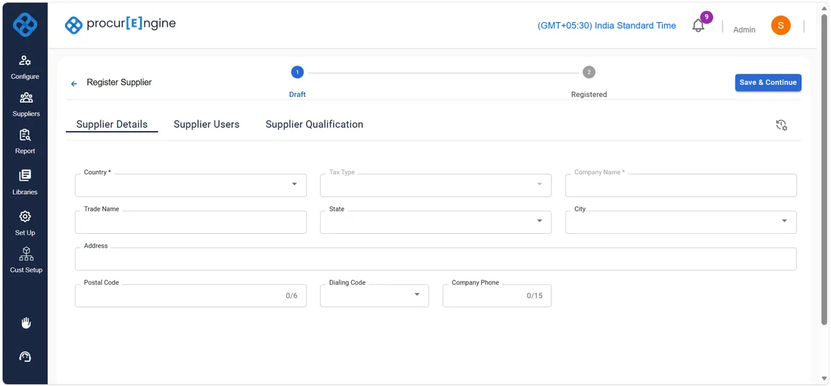 Supplier registration and onboarding